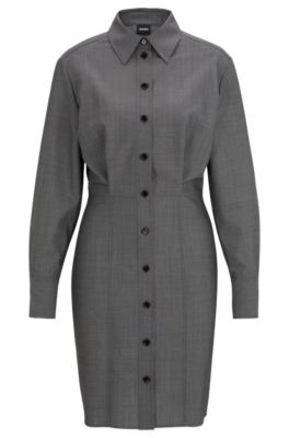 Hugo Boss Shirt-style Regular-fit Dress In Virgin Wool In Patterned