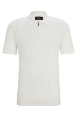 BOSS - Zip-neck polo shirt in cotton and silk - White