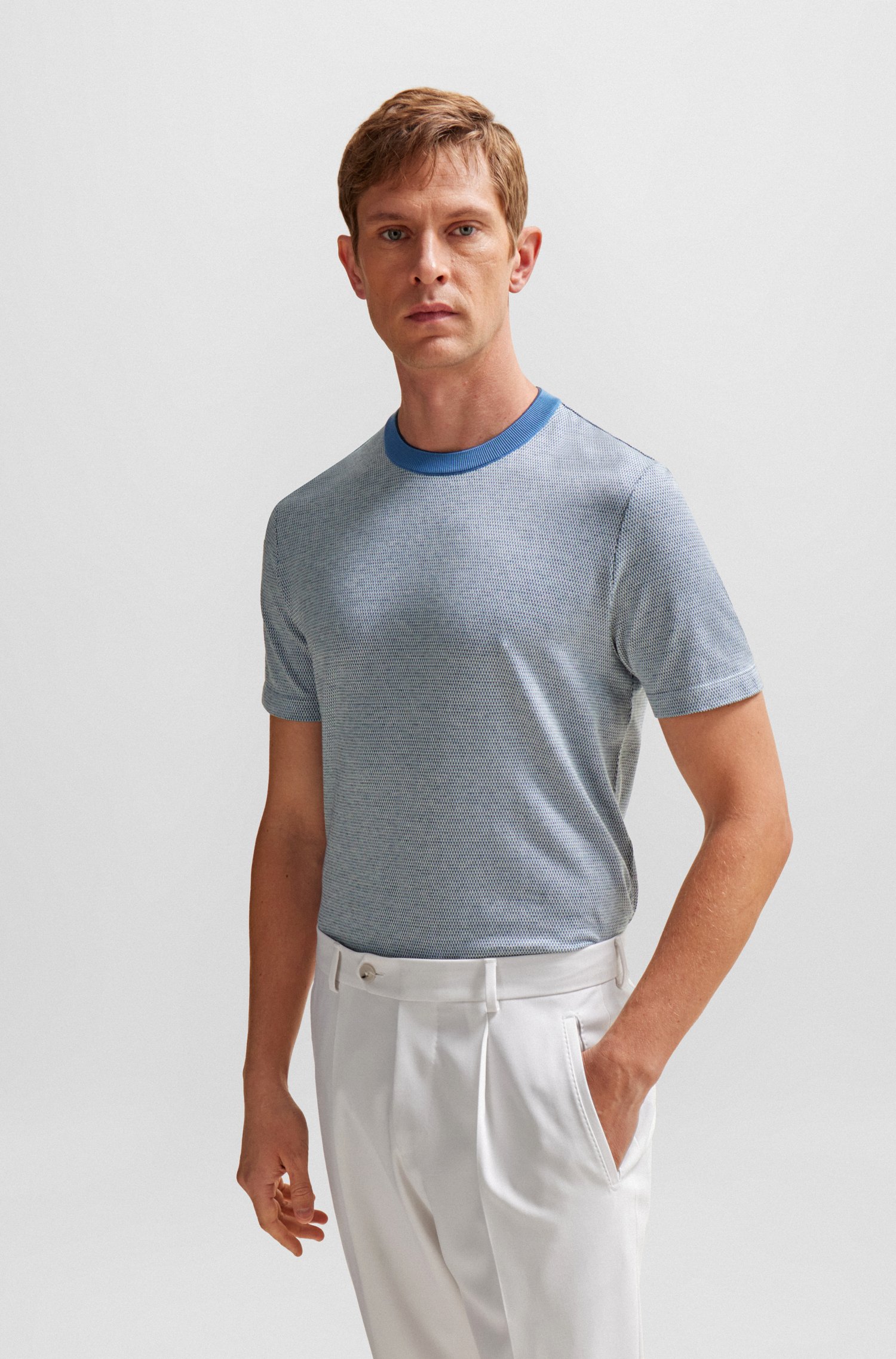 Camiseta de algodón y cashmere con estructura entretejida burbujas