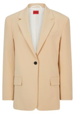 Shop Hugo Oversize-fit Jacket In Stretch Fabric With Single Button In Light Beige