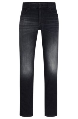 BOSS - Regular-fit jeans in black Italian cashmere-touch denim