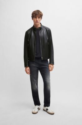 Regular-fit jeans in black Italian cashmere-touch denim, Dark Grey