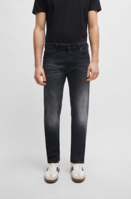 Regular-fit jeans in black Italian cashmere-touch denim, Dark Grey