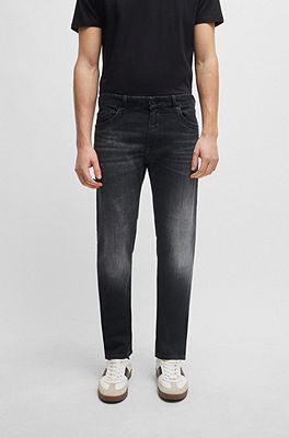 Regular-fit jeans in black Italian cashmere-touch denim