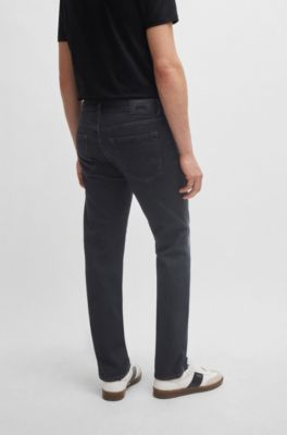 Regular-fit jeans in black Italian cashmere-touch denim, Dark Grey