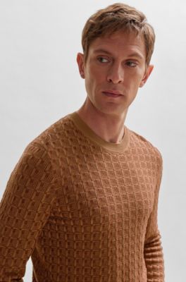 Regular-fit sweater in silk with geometric structure, Beige