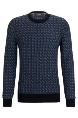 Hugo Boss Regular-fit Sweater In Silk With Geometric Structure In Dark Blue