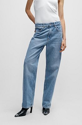 NEVER CHANGE RUCHED RELAXED FIT JEANS IN LIGHT BLUE DENIM