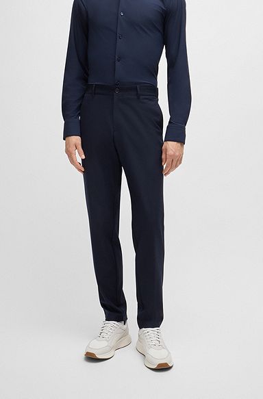 Slim-fit trousers in micro-patterned performance-stretch fabric, Dark Blue