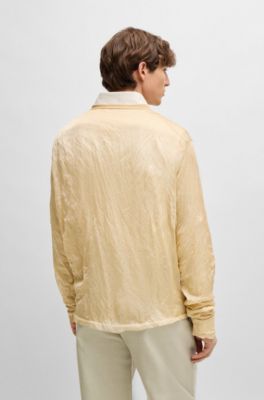 BOSS - V-neck sweater in a crinkled knit with metalized fibres