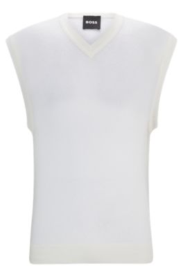 Shop Hugo Boss Sweater Vest In A Sheer Knit In White