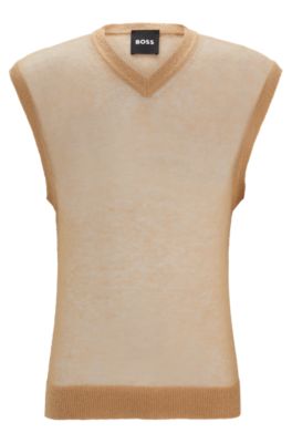 Hugo Boss Sweater Vest In A Sheer Knit In Beige