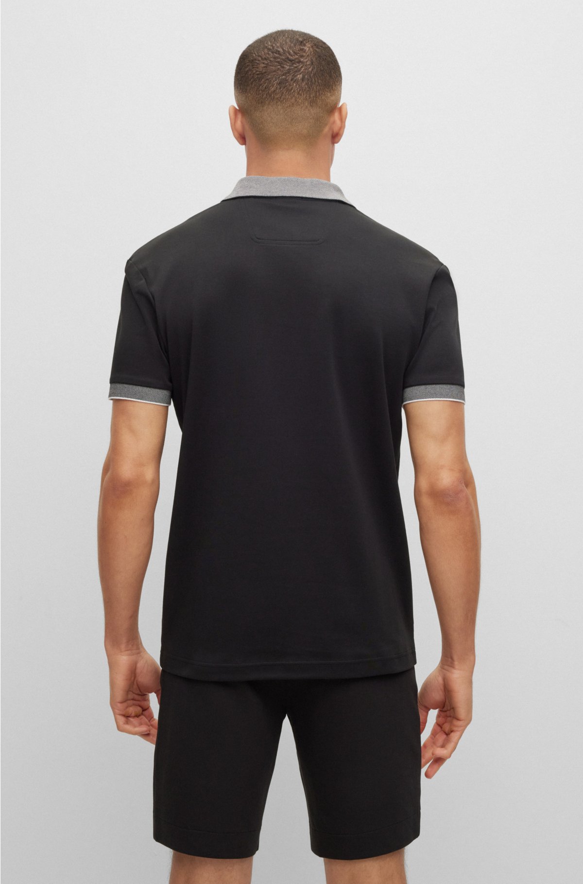 Interlock-cotton polo shirt with structured collar and logo, Black