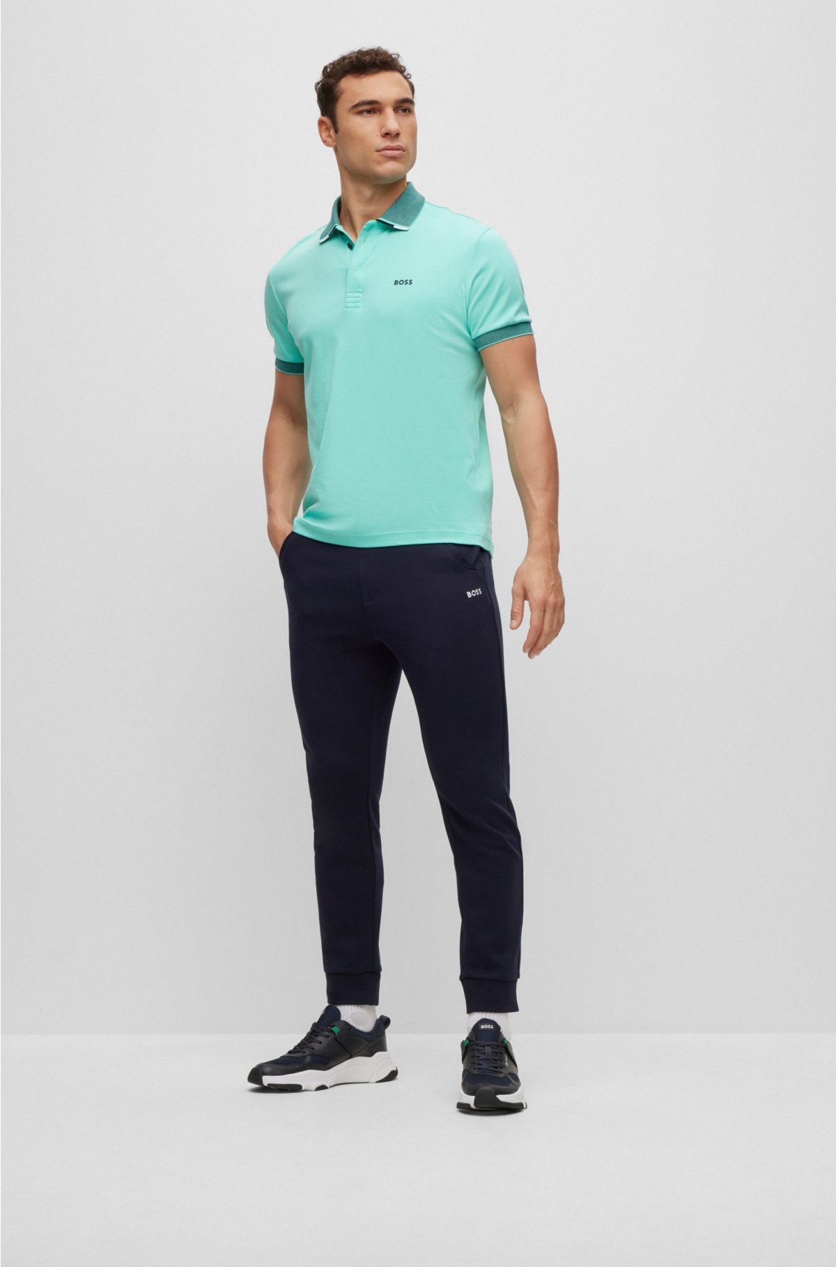 Interlock-cotton polo shirt with structured collar and logo, Light Green