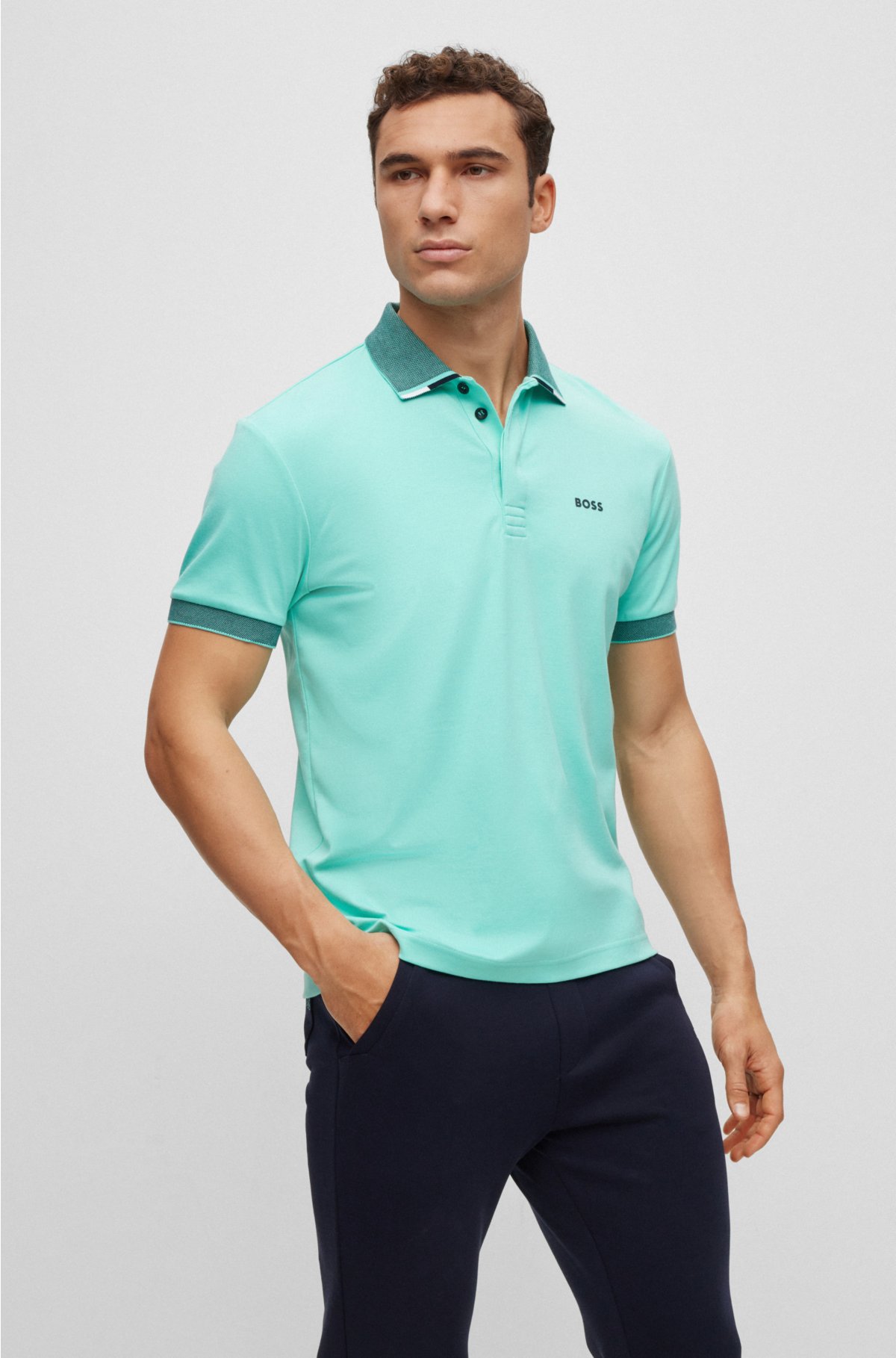 Interlock-cotton polo shirt with structured collar and logo, Light Green