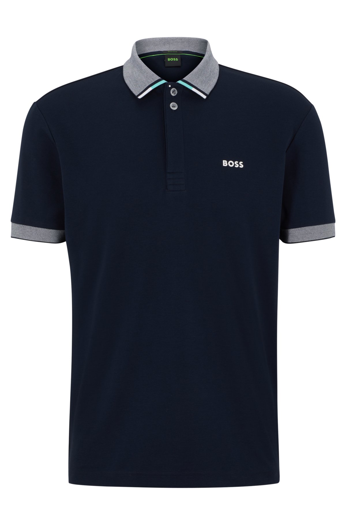 Interlock-cotton polo shirt with structured collar and logo, Dark Blue