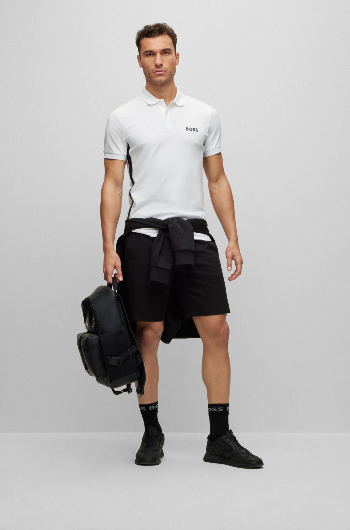 Interlock-cotton slim-fit polo shirt with logo tape, White