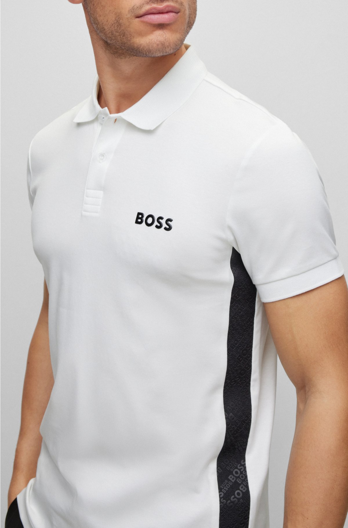 Interlock-cotton slim-fit polo shirt with logo tape, White