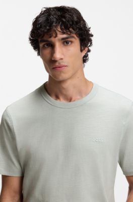 Camiseta de algod&oacute;n flameado con detalle de logo, Plata