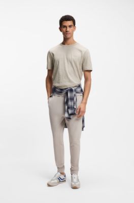 T-shirt en jersey de coton avec d&eacute;tail logot&eacute;, Gris chin&eacute;