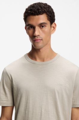T-shirt en jersey de coton avec d&eacute;tail logot&eacute;, Gris chin&eacute;