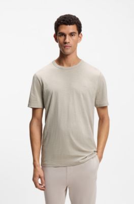 T-shirt en jersey de coton avec d&eacute;tail logot&eacute;, Gris chin&eacute;