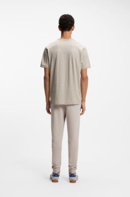 T-shirt en jersey de coton avec d&eacute;tail logot&eacute;, Gris chin&eacute;