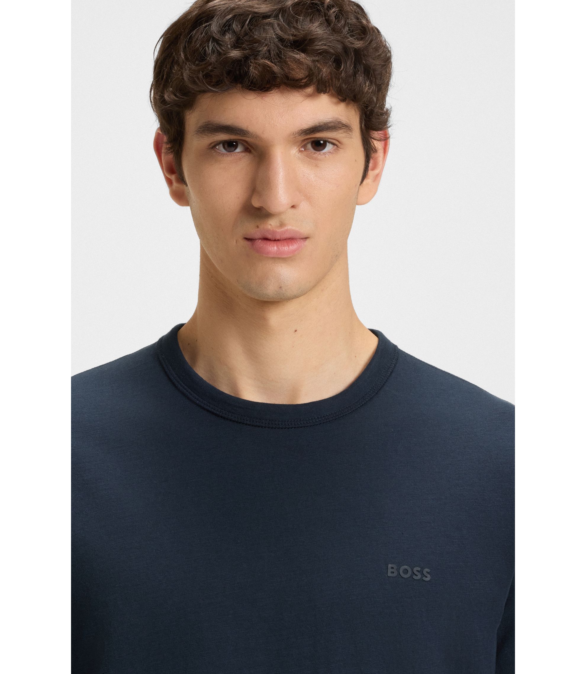 BOSS - Logo-detail T-shirt in cotton jersey - Dark Blue