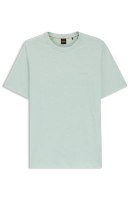 Slub-cotton T-shirt with logo detail, Turquoise