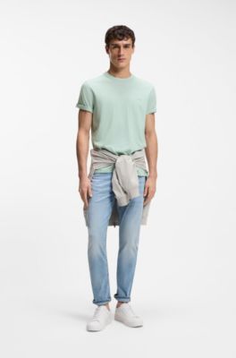 T-shirt en coton flamm&eacute; avec d&eacute;tail logot&eacute;, Turquoise