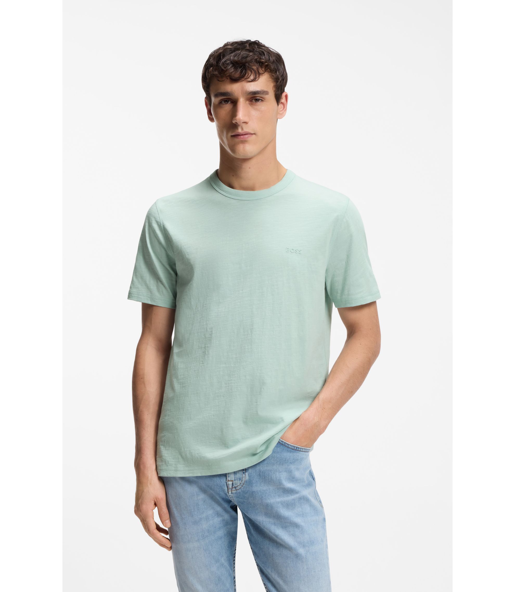 BOSS - Cotton-jersey T-shirt with logo detail - Turquoise