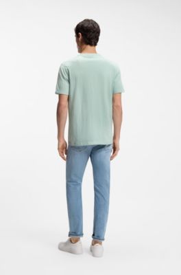 Slub-cotton T-shirt with logo detail, Turquoise