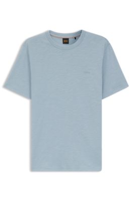 Camiseta de algod&oacute;n flameado con detalle de logo, Celeste