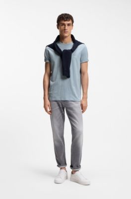 T-shirt en jersey de coton avec d&eacute;tail logot&eacute;, bleu clair