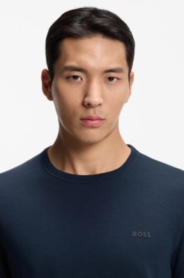 Camiseta de algod&oacute;n flameado con detalle de logo, Celeste