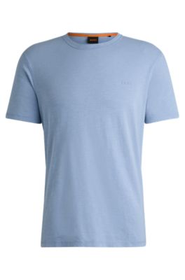 Shop Hugo Boss Slub-cotton T-shirt With Logo Detail In Light Blue