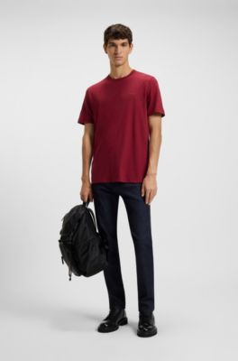 T-shirt en coton flamm&eacute; avec d&eacute;tail logot&eacute;, Rouge