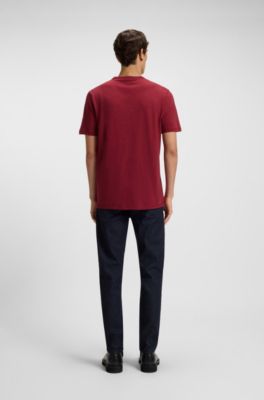 T-shirt en coton flamm&eacute; avec d&eacute;tail logot&eacute;, Rouge