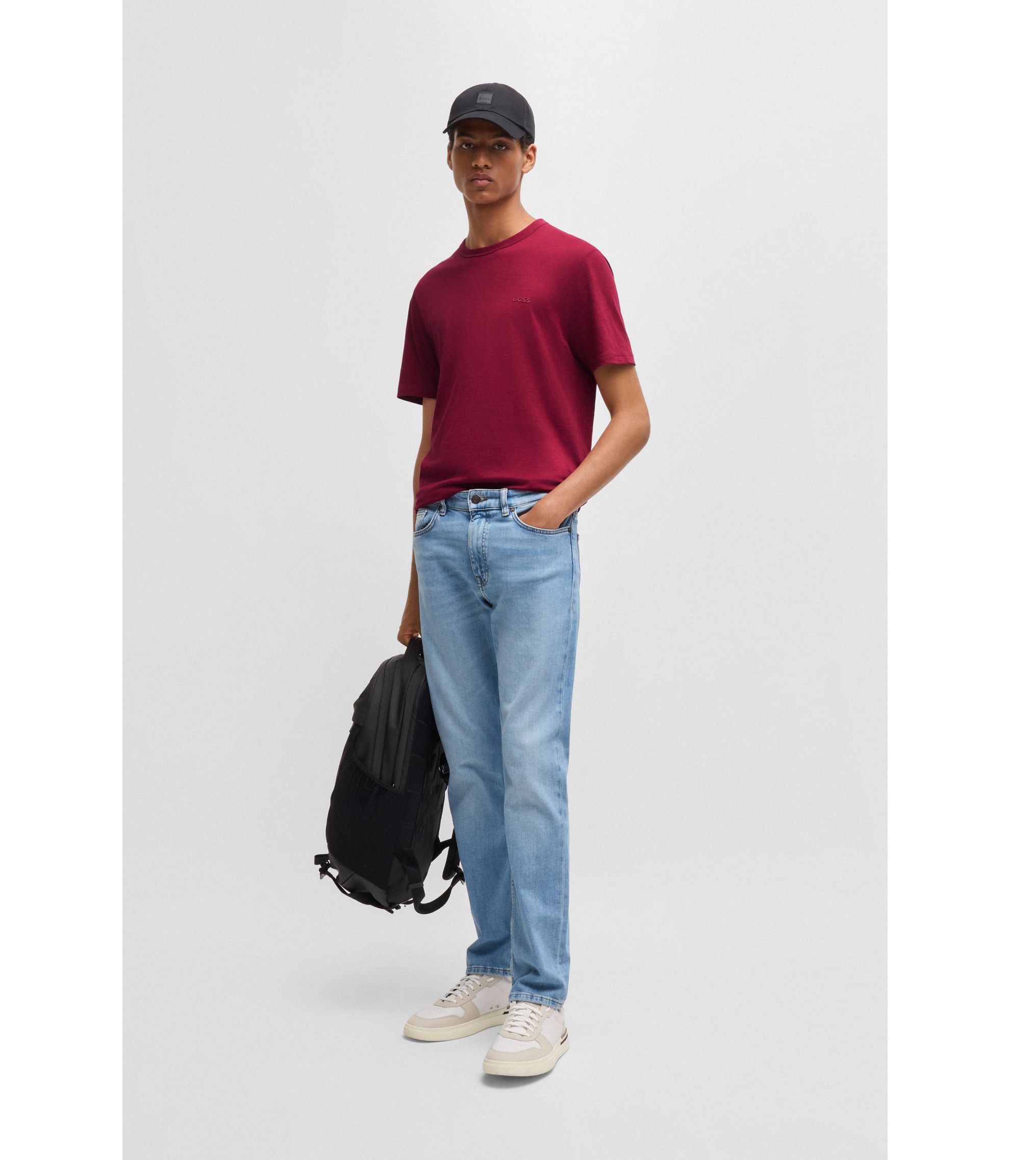 BOSS - Slub-cotton T-shirt with logo detail - Light Red