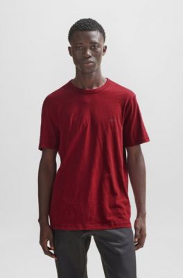T-shirt en coton flamm&eacute; avec d&eacute;tail logot&eacute;, Rouge clair