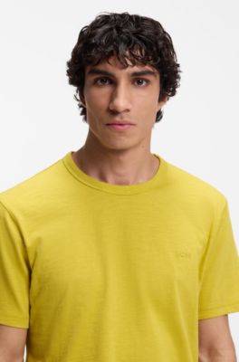 T-shirt en coton flamm&eacute; avec d&eacute;tail logot&eacute;, Jaune
