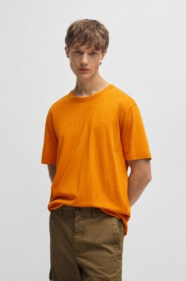 T-shirt en coton flamm&eacute; avec d&eacute;tail logot&eacute;, Orange clair