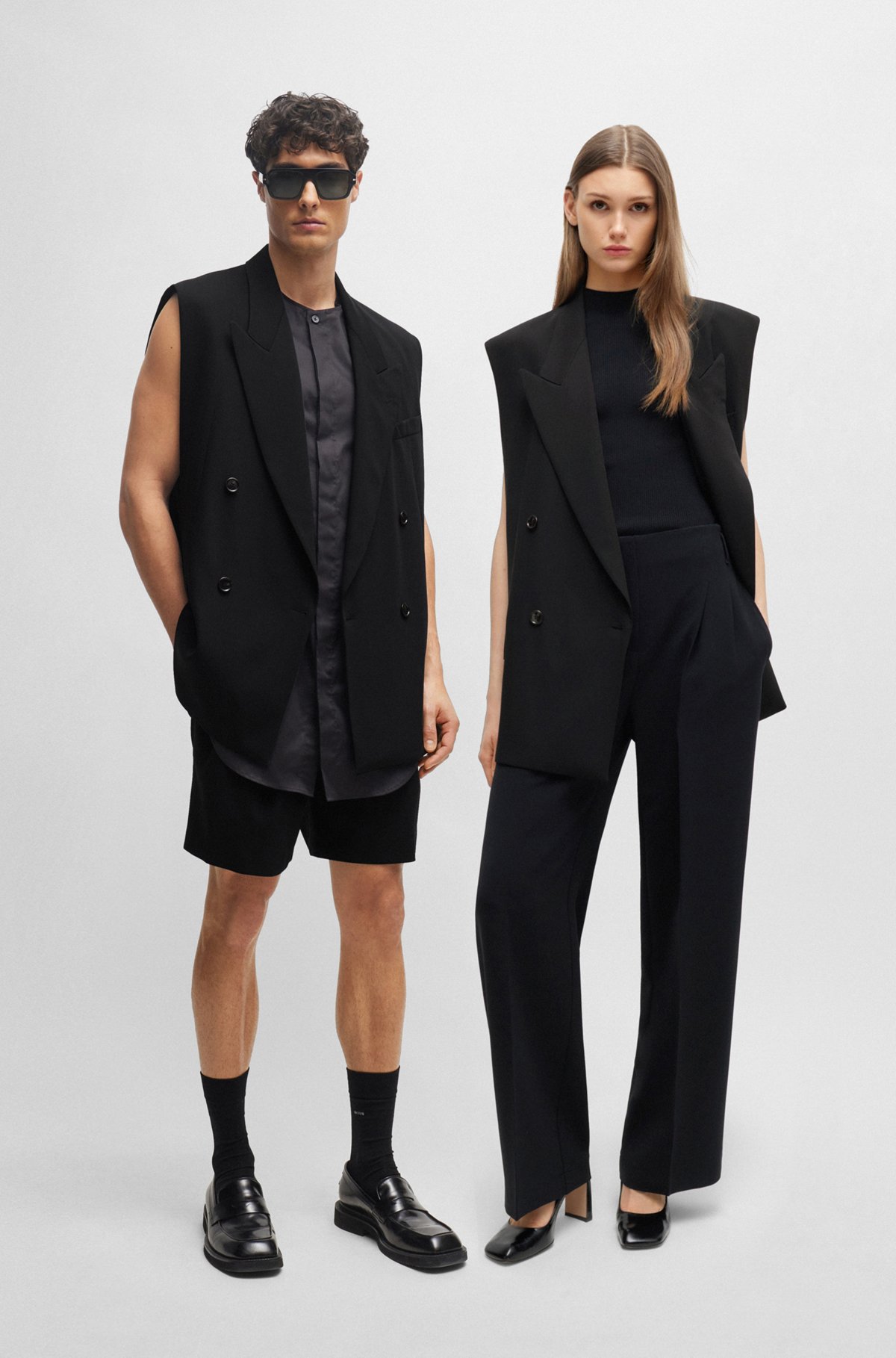 BOSS - Oversized-fit sleeveless jacket in stretch wool - Black BOSS - Oversized-fit sleeveless jacket in stretch wool - Black