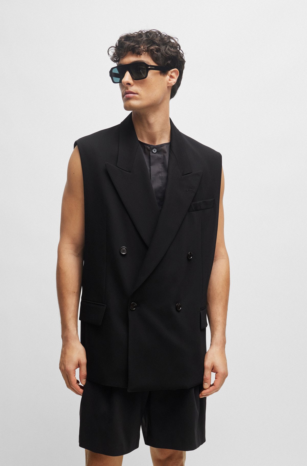 BOSS - Oversized-fit sleeveless jacket in stretch wool