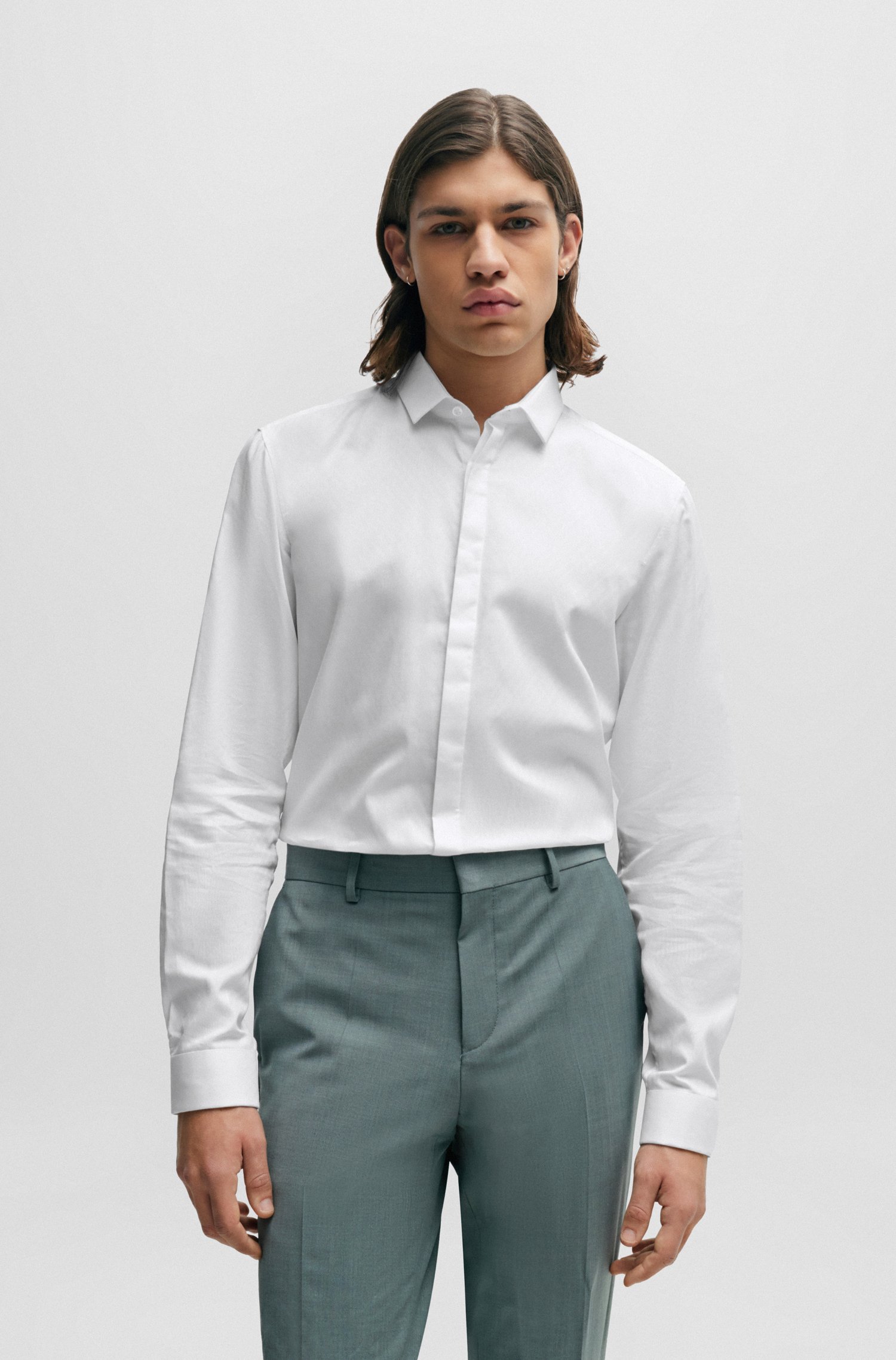 Slim-fit shirt cotton jacquard