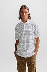 Relaxed-fit cotton-piqué polo shirt with horizontal stripes, Dark Blue