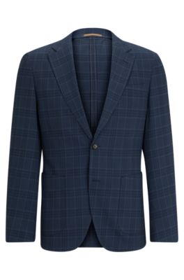 Shop Hugo Boss Slim-fit Jacket In A Checked Wool Blend In Light Blue