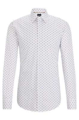 Hugo Boss Slim-fit Shirt In Printed Stretch Cotton In White