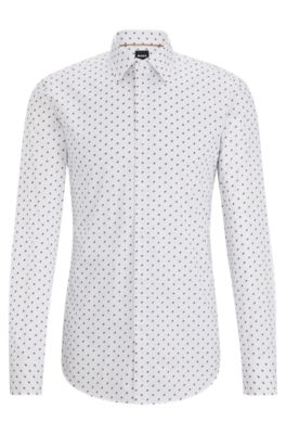 Hugo Boss Slim-fit Shirt In Printed Performance-stretch Fabric In White