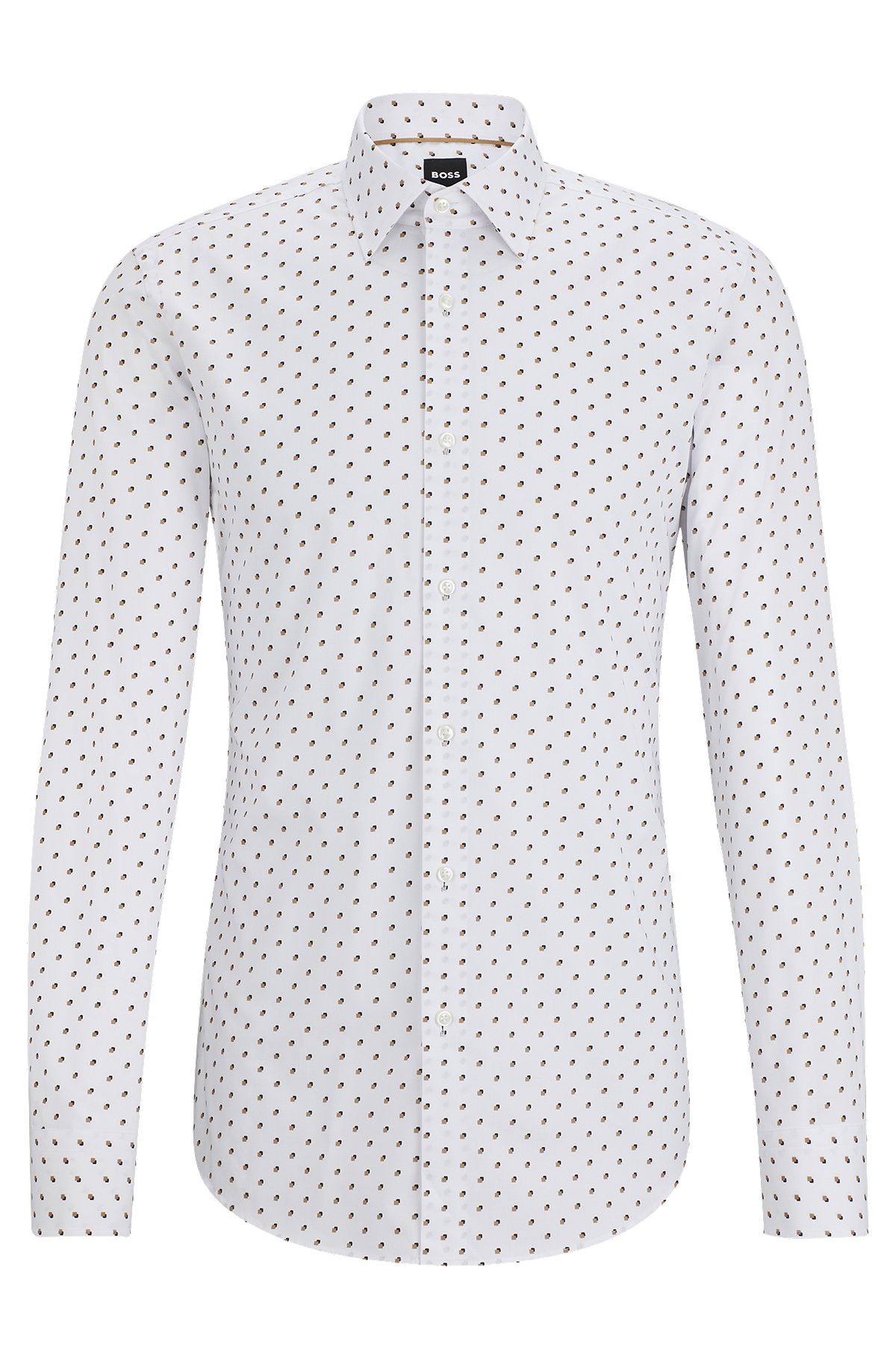 Slim-fit shirt in printed stretch cotton, White